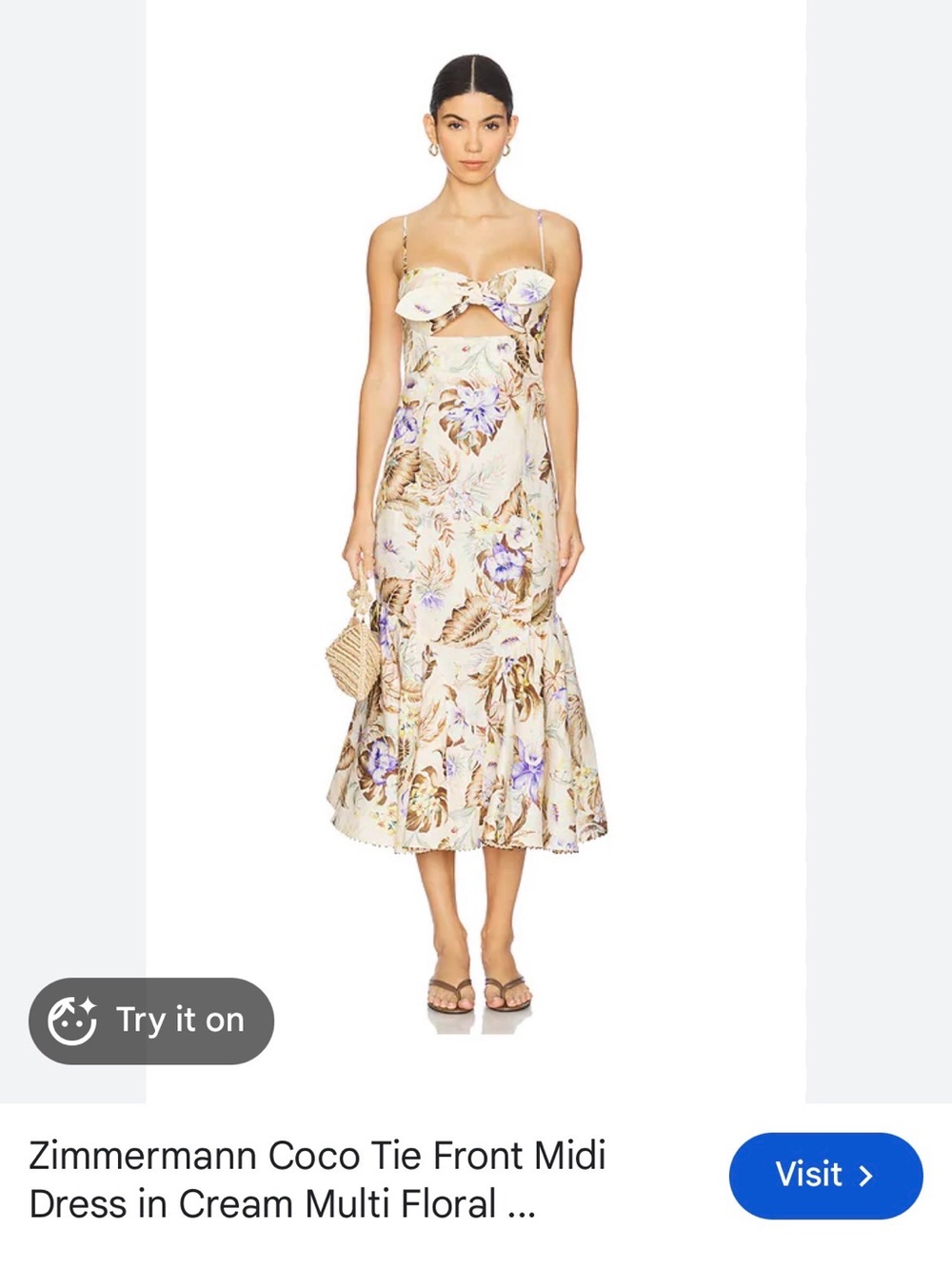 Zimmermann Cream Floral Tie-Front Midi Dress with Purple Accents